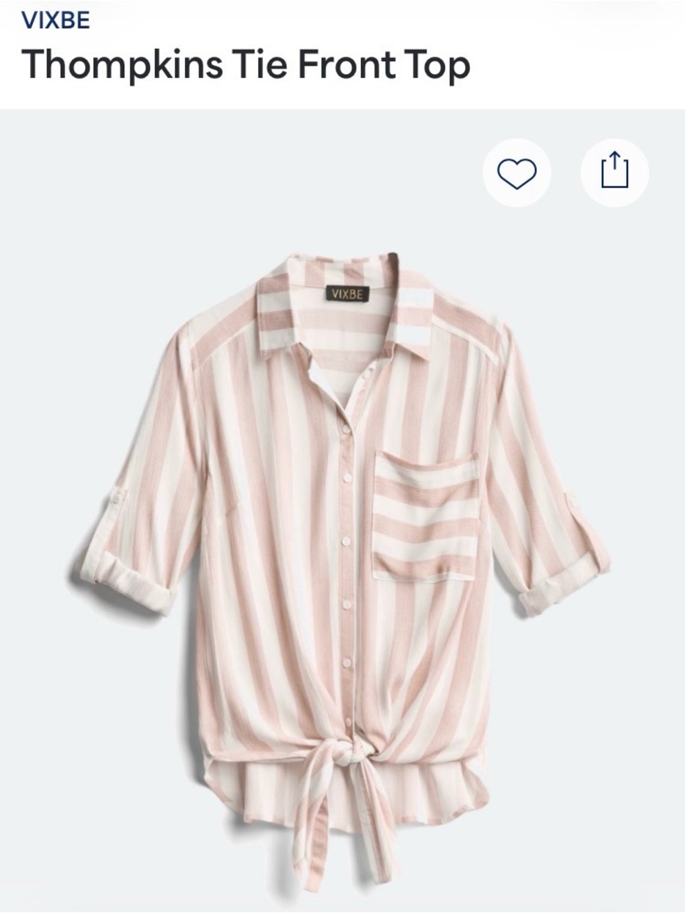 Thompkins Tie Front Button-Down Shirt - Blush & White Stripe